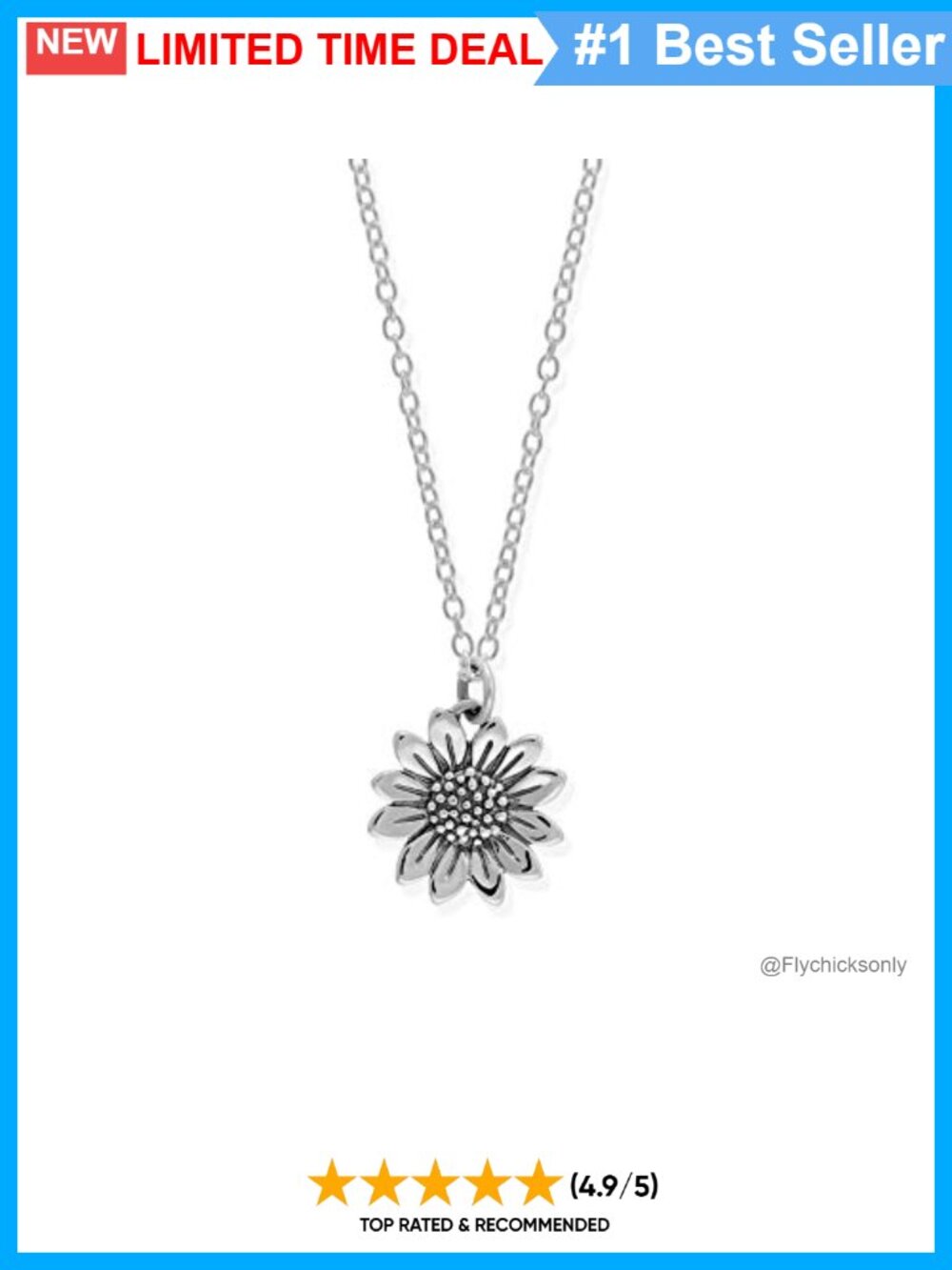 Sterling Silver Sunflower Pendant Necklace 18 Inch Hypoallergenic